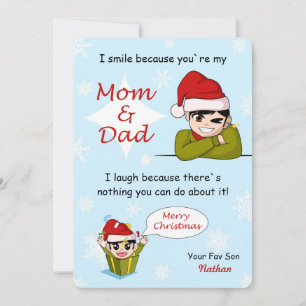 Lustige Weihnachtsgrüße Sohn an Eltern Pun Scherz Feiertagskarte