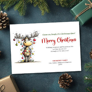 Lustige Weihnachtsgrußkarte mit Rentier Feiertagskarte