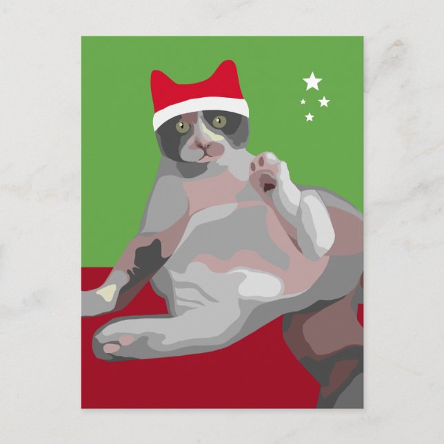 Lustige Weihnachtskaliko-Katze in der Feiertagspostkarte (Vorderseite)