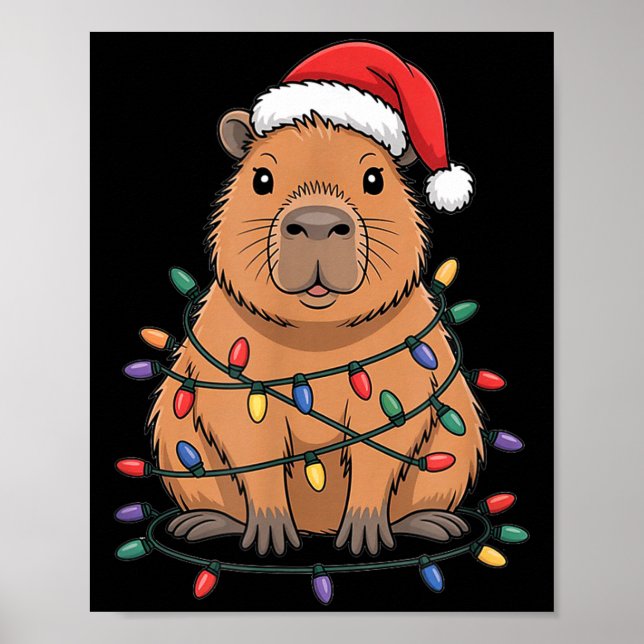 Lustige Weihnachtskapybara Süße Cartoon Gestaltung Poster (Vorne)