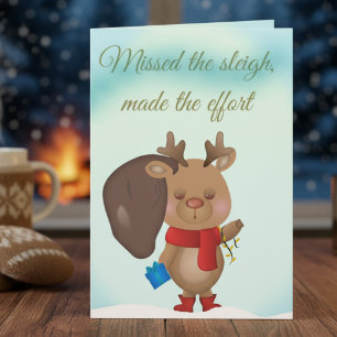 Lustige Weihnachtskarte mit einem schlafenden Rent Feiertagskarte