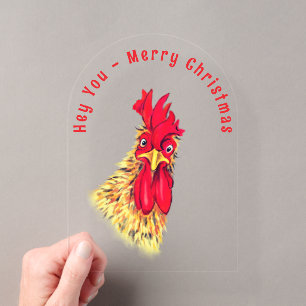 Lustige Weihnachtskarte mit Hahn - Benutzerdefinie Acryleinladungen