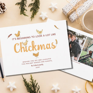 Lustige Weihnachtskarte mit Huhn Zwei Foto Feiertagskarte