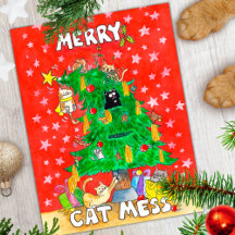Lustige Weihnachtskarte mit Katze