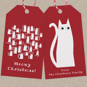 Lustige Weihnachtskarte mit miauen Katze Geschenkanhänger