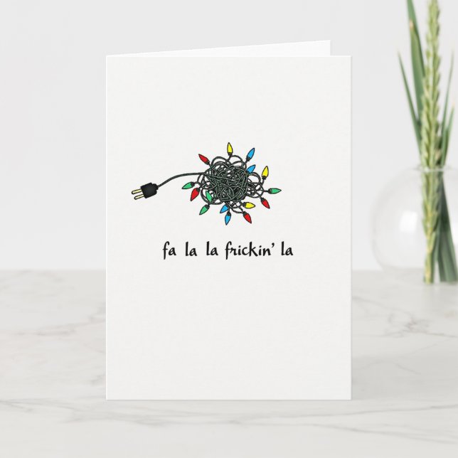 Lustige Weihnachtskarte Verhedderte Lichter Fa La  Karte (Vorderseite)