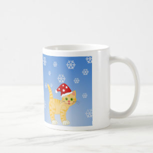 Lustige Weihnachtskatze gelbe Schneeflocken Tasse