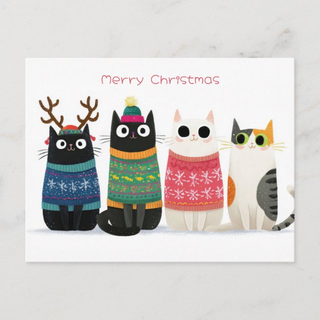 Lustige Weihnachtskatze  Postkarte (Vorderseite)