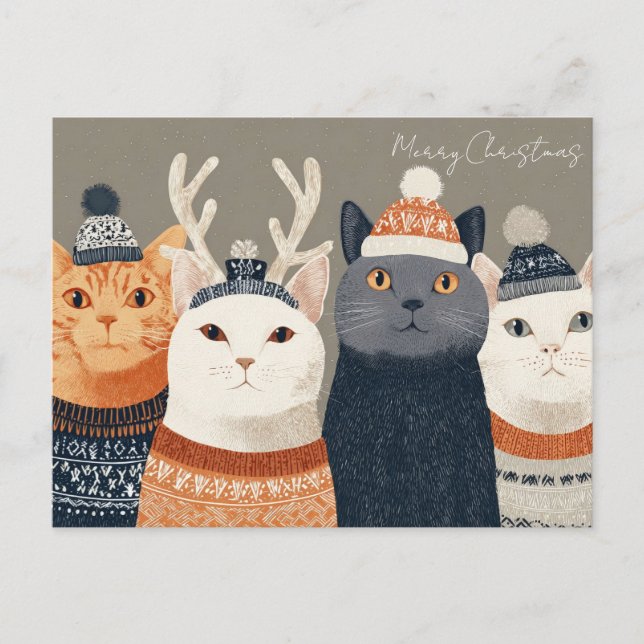 Lustige Weihnachtskatze  Postkarte (Vorderseite)