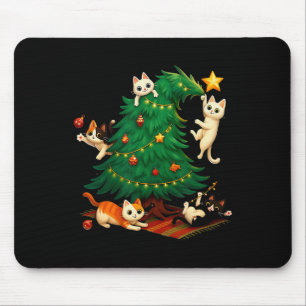 Lustige Weihnachtskatzen klettern Baum Süße Katze Mousepad