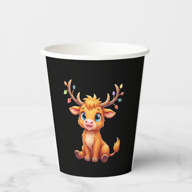 Lustige Weihnachtskuh Lichter Jungen Mädchen Süße  Pappbecher (Vorderseite)