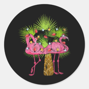 Lustige Weihnachtslichter Flamingos Sommer Weihnac Runder Aufkleber