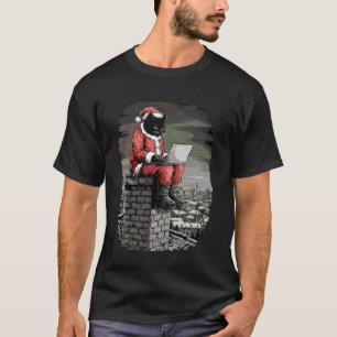 Lustige Weihnachtsmann-Katze auf dem Schornstein m T-Shirt