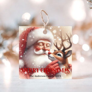 Lustige Weihnachtsmann-Rotnasen-Rudolph-Geschenkan Geschenkanhänger