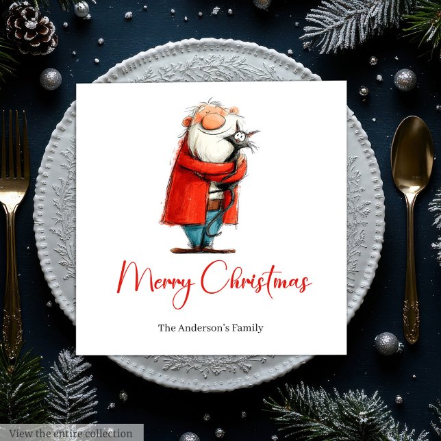 Lustige Weihnachtsmann-Wasserfarben-Feierabend-Coc Serviette (Funny Santa Watercolor Holiday Cocktail Napkins)