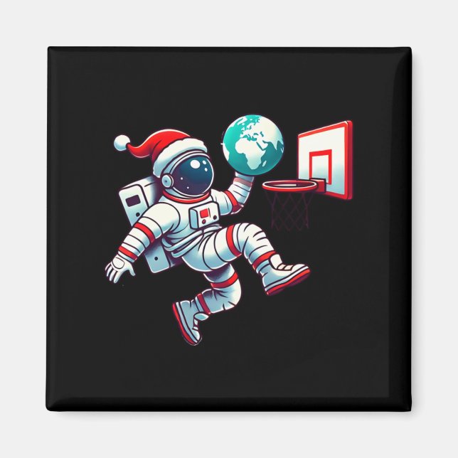 Lustige Weihnachtsmannmütze Astronaut Dunking Erde Magnet (Vorne)