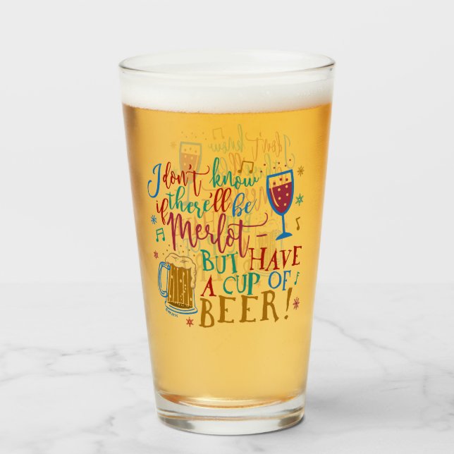 Lustige Weihnachtsmerlot-Wein-Bier-Spaß-Typografie Glas (Vorne (Gefüllt))