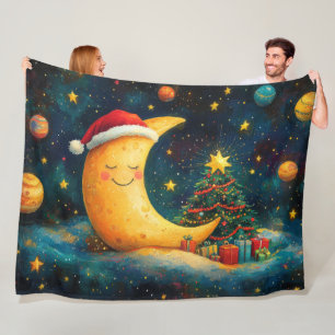 Lustige Weihnachtsmond-Galaxie-Feier Fleecedecke
