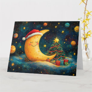 Lustige Weihnachtsmond-Galaxie-Feier Karte