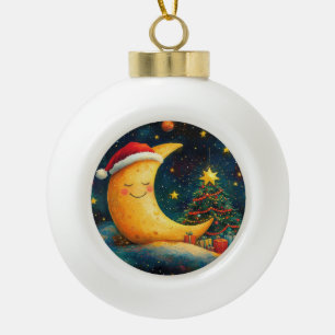 Lustige Weihnachtsmond-Galaxie-Feier Keramik Kugel-Ornament