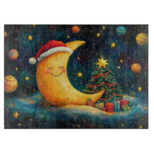 Lustige Weihnachtsmond-Galaxie-Feier Schneidebrett