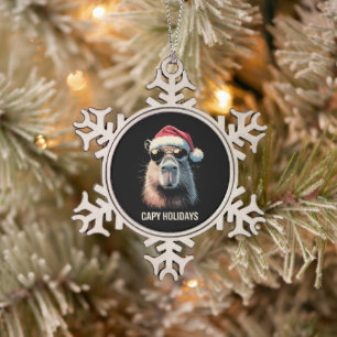 Lustige Weihnachtsmütze Capy Feiertage Xmas Capyba Schneeflocken Zinn-Ornament