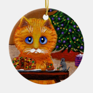 Lustige Weihnachtsorange Katzenkunst Creationarts Keramik Ornament