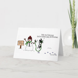 Lustige Weihnachtspferde-u. -Snowman-Cartoon-Karte Feiertagskarte