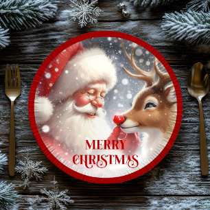 Lustige Weihnachtsplatten Santa und Rotnase Rudolp Pappteller