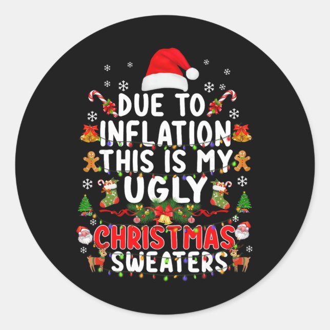 Lustige Weihnachtspullover wegen Inflation hässlic Runder Aufkleber (Vorderseite)