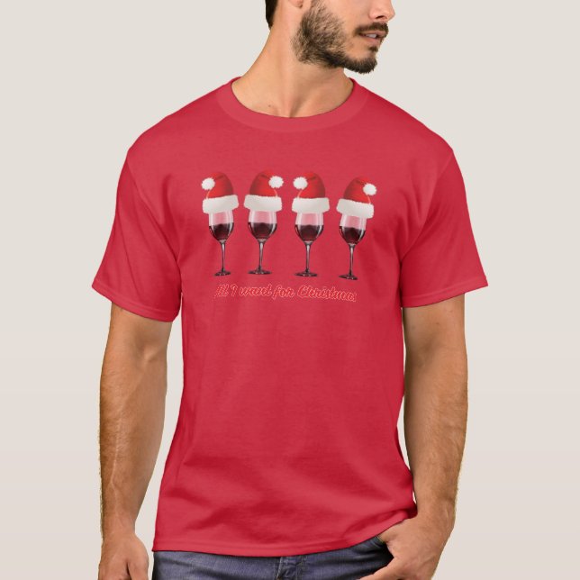 Lustige Weihnachtswein-Weihnachtsmannmütze T-Shirt (Vorderseite)
