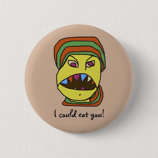 Lustige WEIRDOS hungriger Cartoon Button (Vorderseite)
