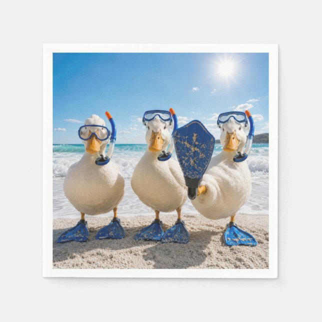 Lustige weiße Enten mit Schnorchelausrüstung Serviette (Vorderseite)
