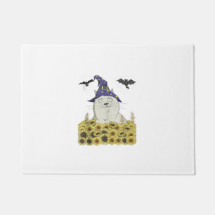 Lustige weiße Katze in Hexenhut Vintage Halloween Fußmatte