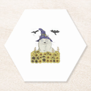 Lustige weiße Katze in Hexenhut Vintage Halloween Untersetzer