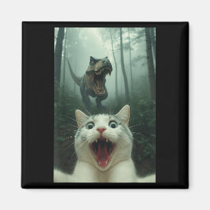 Lustige weiße Katze Selfie mit T-Rex Dinosaurier,  Magnet