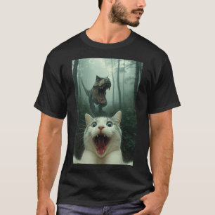Lustige weiße Katze Selfie mit T-Rex Dinosaurier,  T-Shirt