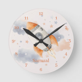Lustige Weltraum-Rakete Kinderzimmer-Wanduhr Runde Wanduhr