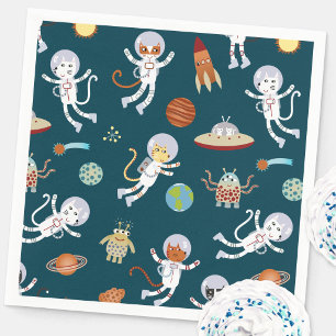 Lustige Weltraumkatzen-Geburtstagsfeier Serviette