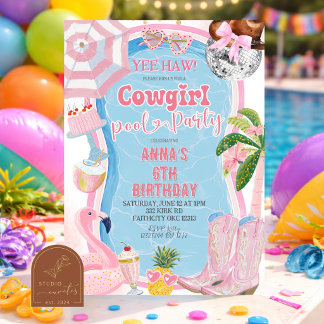 Lustige Whimsical Cowgirl Mädchen Geburtstags-Pool Einladung