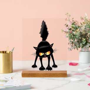 Lustige wilde schwarze Katze Cartoon  Acrylschild