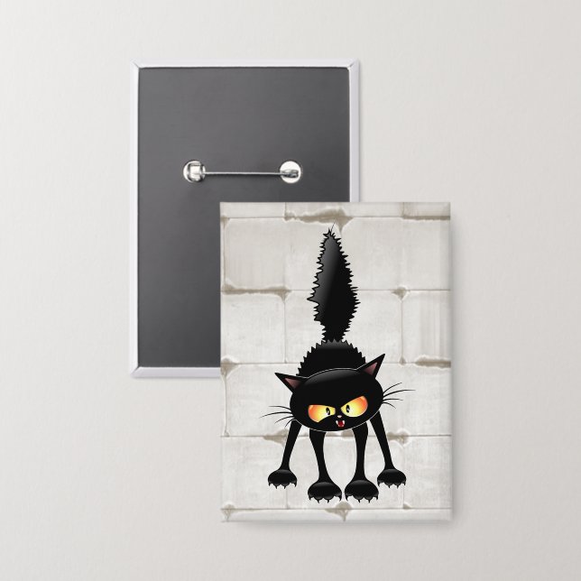 Lustige wilde schwarze Katze Cartoon  Button (Vorderseite/Rückseite)