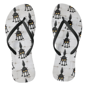 Lustige wilde schwarze Katze Cartoon Flip Flops