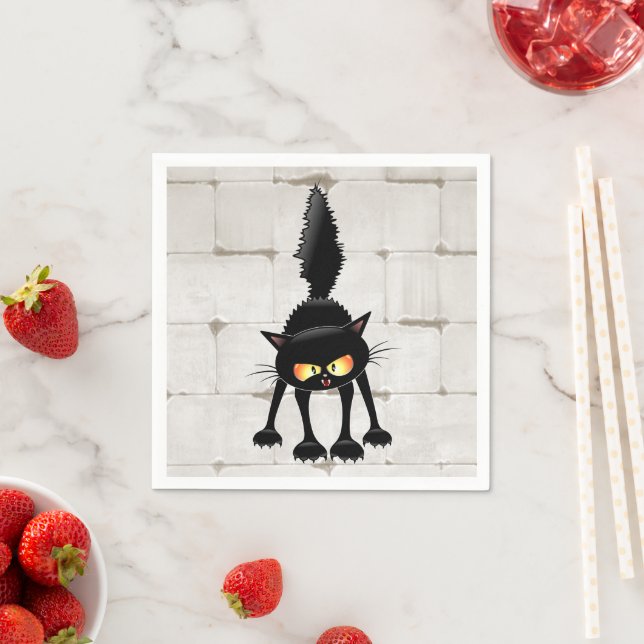 Lustige wilde schwarze Katze Cartoon  Serviette (Beispiel)