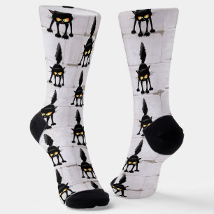 Lustige wilde schwarze Katze Cartoon  Socken