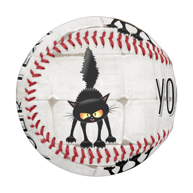Lustige wilde schwarze Katzen-Cartoon  Baseball (Vorderseite Links)