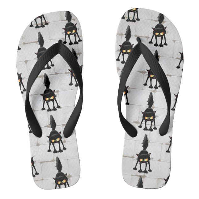 Lustige wilde schwarze Katzen-Cartoon  Flip Flops (Fußbett)