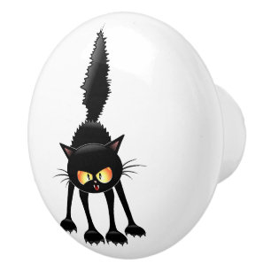 Lustige wilde schwarze Katzen-Cartoon Keramikknauf