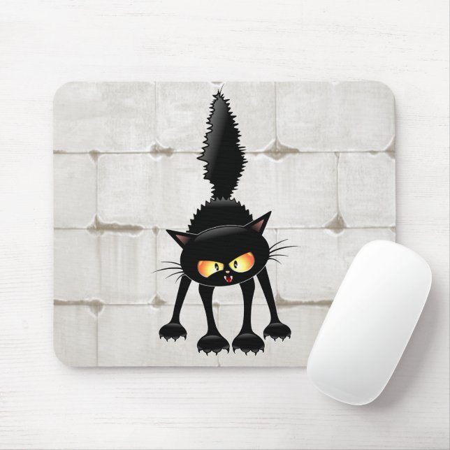 Lustige wilde schwarze Katzen-Cartoon  Mousepad (Mit Mouse)