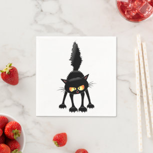 Lustige wilde schwarze Katzen-Cartoon Serviette